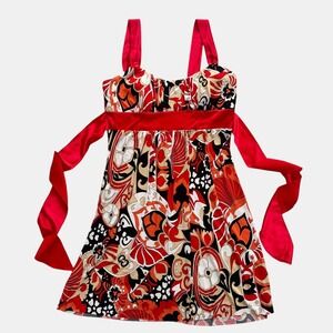 VTG Taboo Womens Red Floral Empire Waist Tie babydoll Dress Sz L vintage Y2K 90s